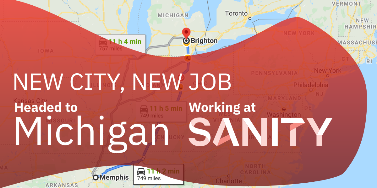 New City, New Job: Headed to Michigan and Working at Sanity with map in the background showcasing the route from Memphis to Michigan