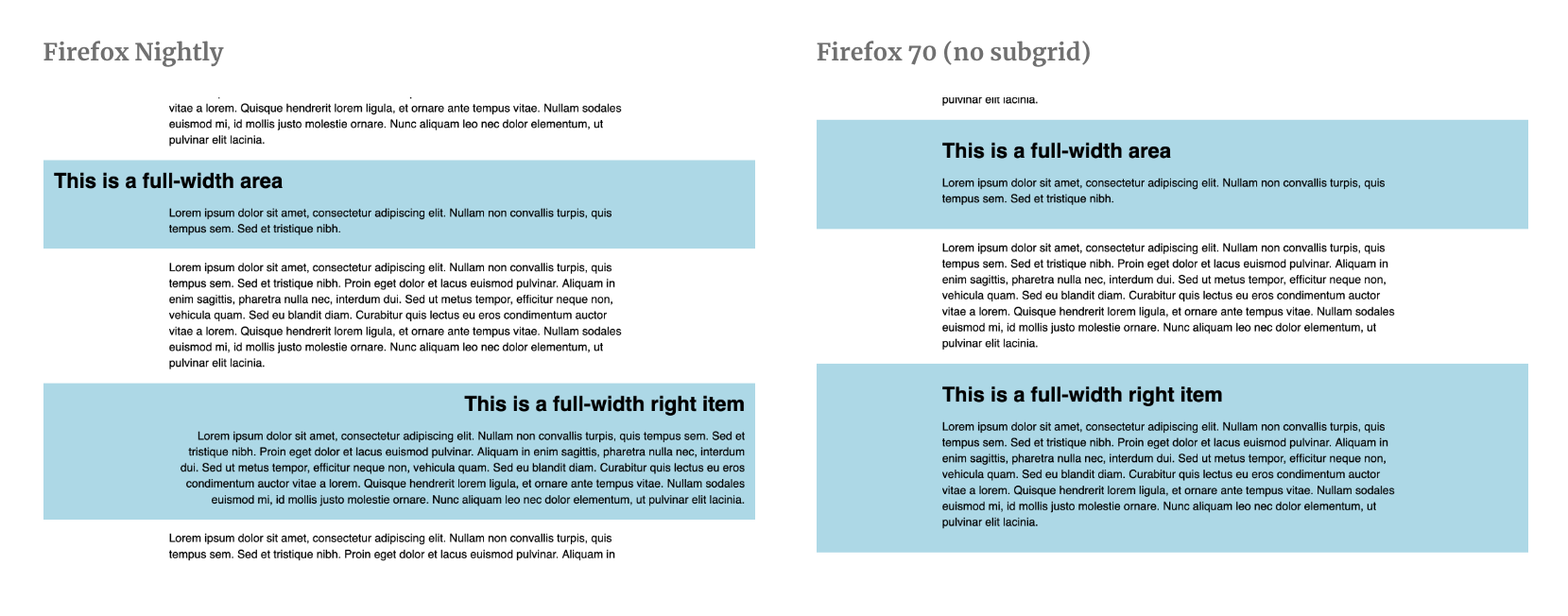 A comparison of Firefox Nightly vs Firefox 70 and how this support query looks
